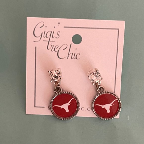 Women's University of Texas Fashion Silver and Clear Crystal Post Earrings - Picture 1 of 1